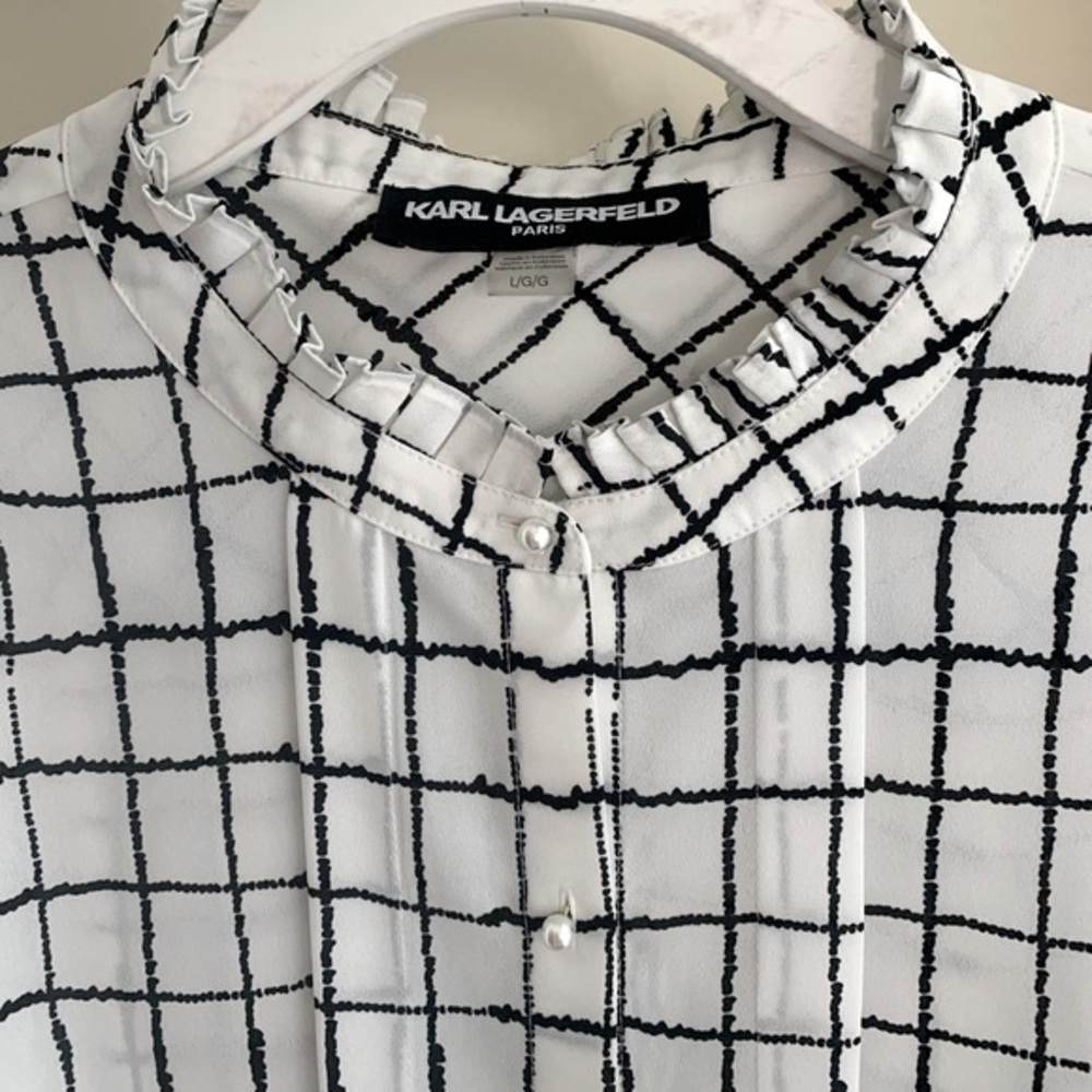 Karl Lagerfeld Paris size L plaid blouse - Picture 8 of 16